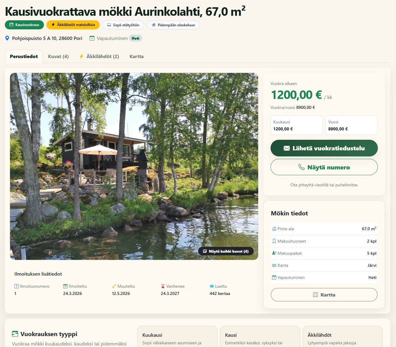 Ilmoituksen tiedot-sivu